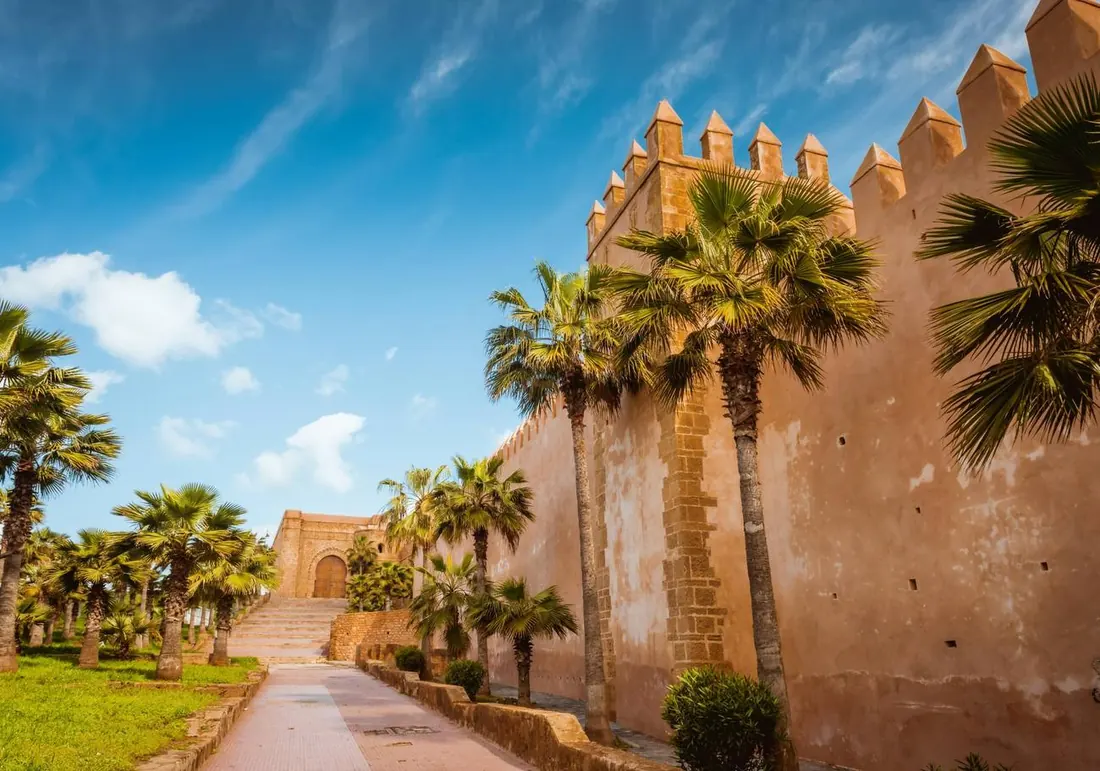 Palm-lined walls of the Kasbah des Oudayas in Rabat