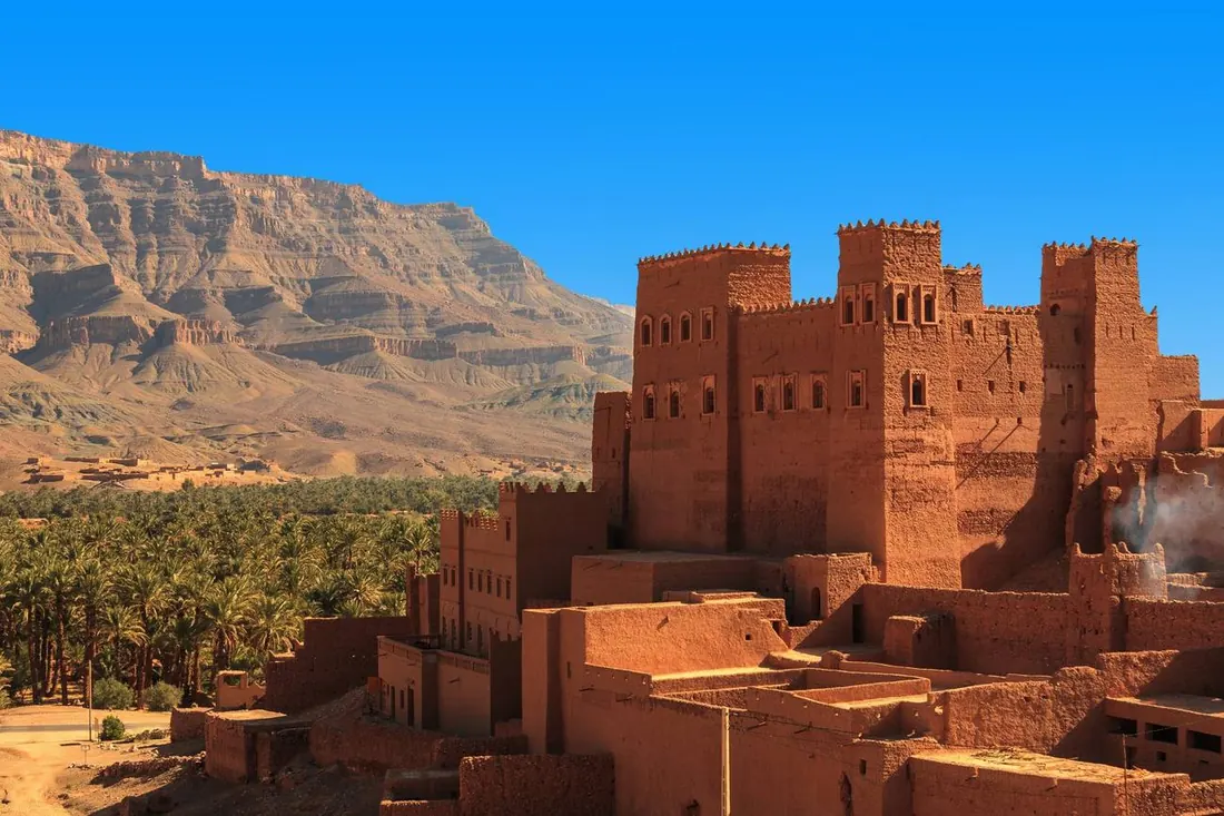 Palm groves and cliffs along the Draa Valley